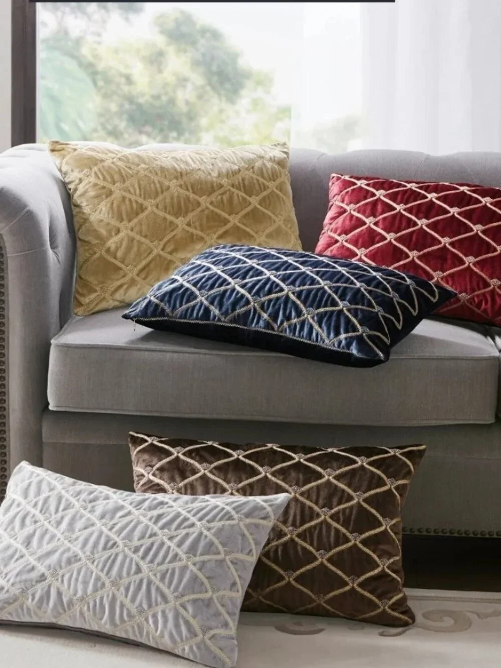 Croscill Aumont Luxury Decor Pillow • 22x15 Oblong Velvet Hand Beaded Accent